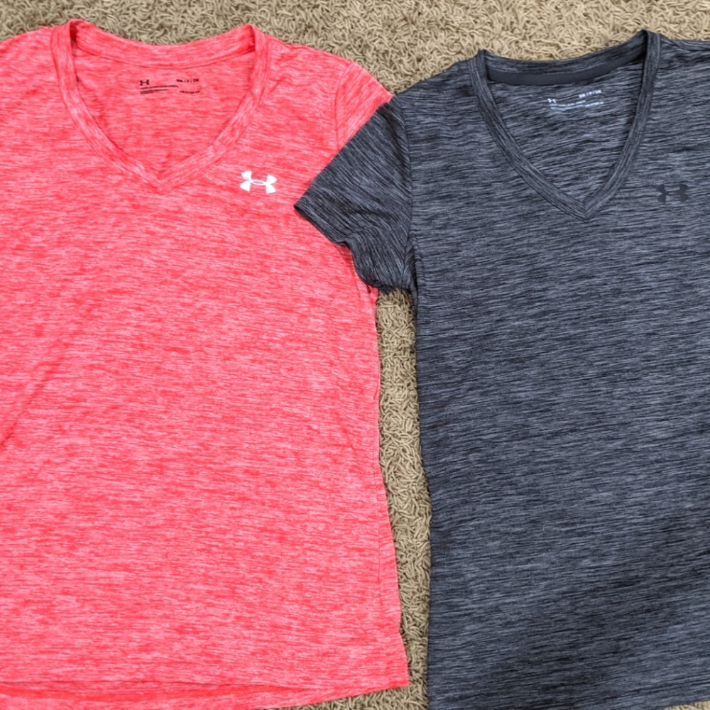 Under Armour Dryfit shirts - coral and gray